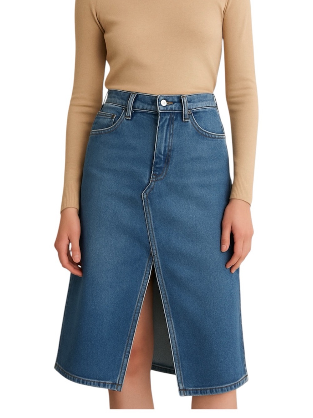 GAP Light Blue Straight Pencil Classic Denim Jean Skirt Front Slit Sz 12